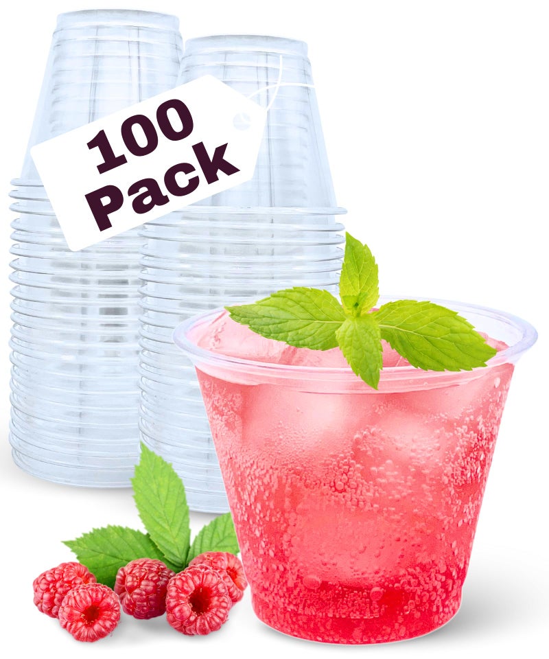 Aatriet 100 Pack 9 oz Clear Plastic Cups 9oz Clear Disposable Punch Cups Wine Glasses Sturdy Recylable Small Drinking Cup for Wedding Party Cocktail Cup Plastic Tumblers for Cold Drinks